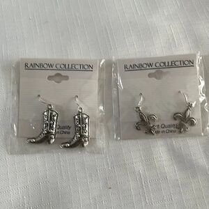 RAINBOW COLLECTION SILVER COWGIRL AND FLEUR DE LIS EARRINGS.  NEW